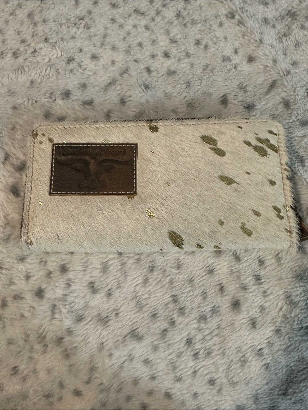 Hairhide Zip Wallet with Gold Fleck - White